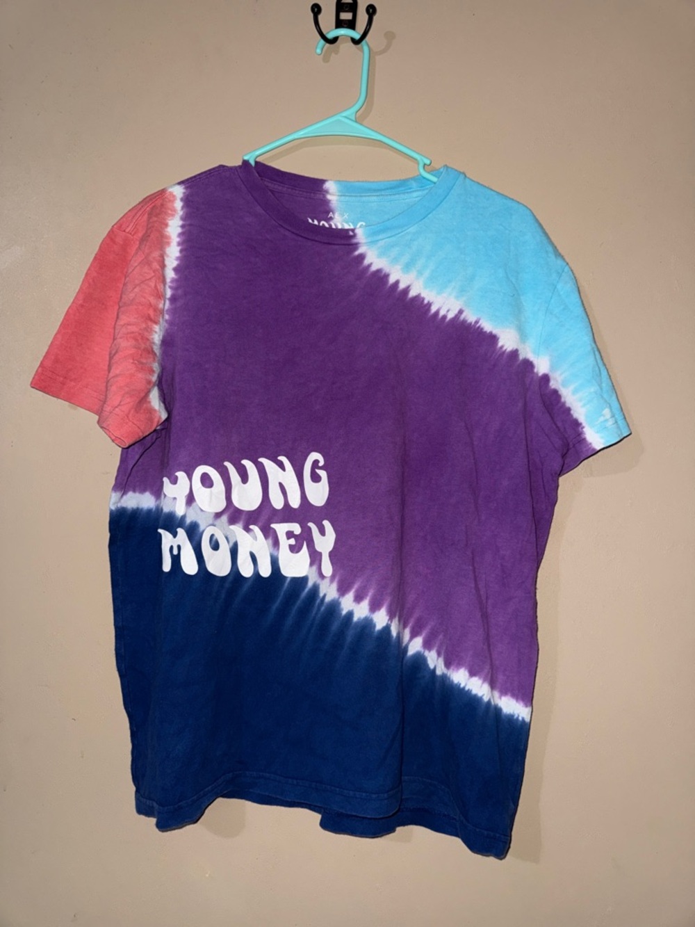 Tie-Dye 'Young Money' Graphic Tee - Purple, Blue & Red